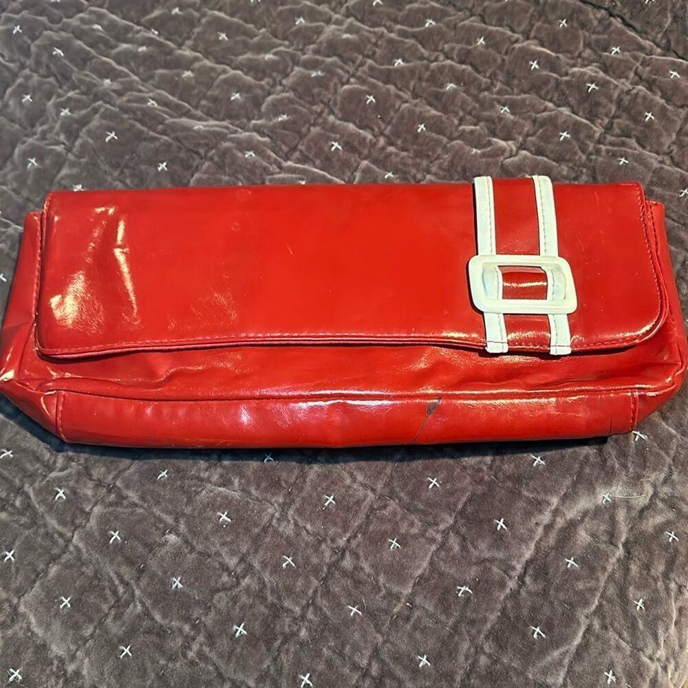 Vintage Red Vinyl Clutch w white buckle